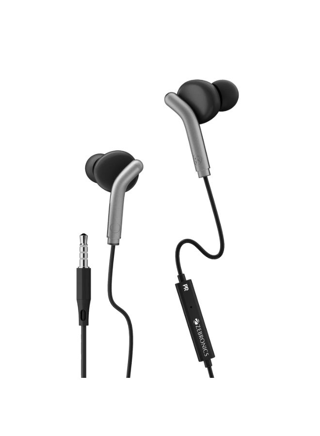 ZEBRONICS Bro in Ear Wired Earphones with Mic, 3.5mm Audio Jack, 10mm Drivers, Phone/Tablet Compatible (Black) - Image 1